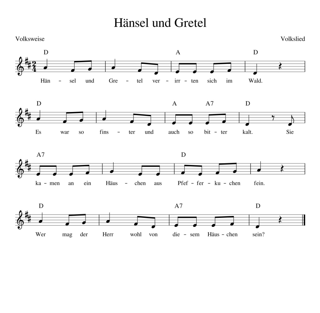 Hänsel und Gretel - Kinderlieder - Noten - Text ...