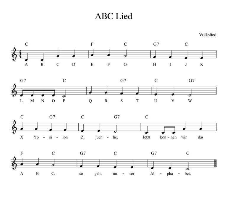 Das ABC Lied - Kinderlieder - Noten - Text - Kinderlieder zum Mitsingen