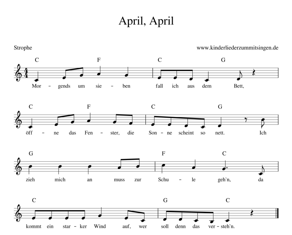 April april Kinderlieder Noten Text Kinderlieder zum Mitsingen